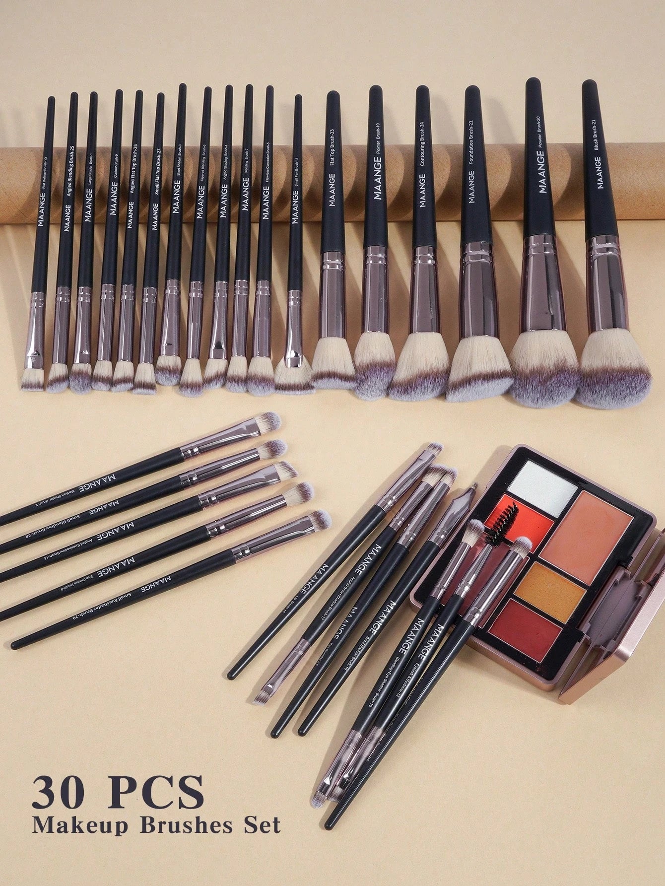 Maange 30Pcs Makeup Brush With Bag Black - الصورة 3