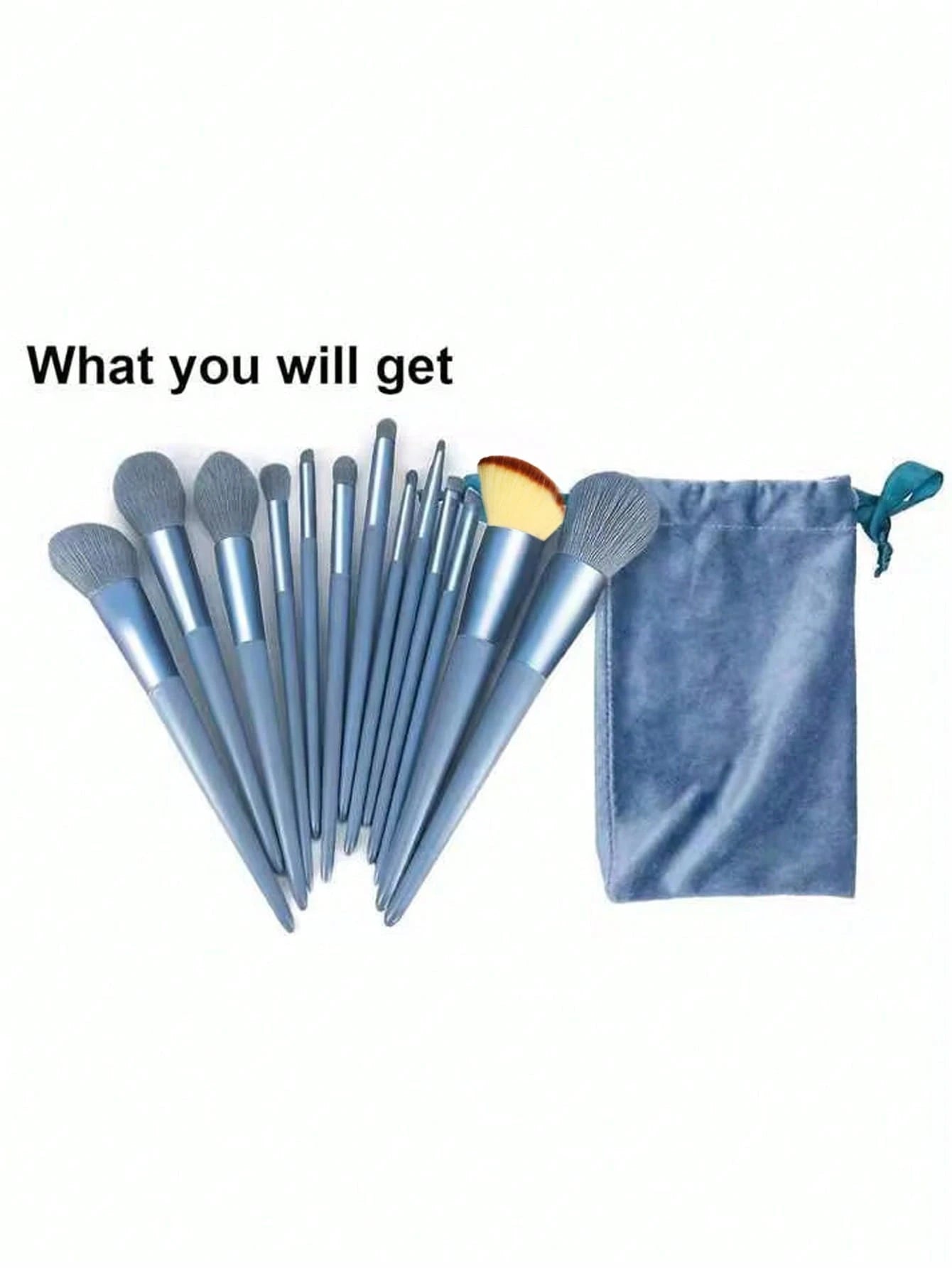 Shein 13pcs Blue Makeup Brushes Set + 2 Sponge - الصورة 3