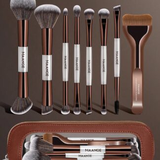 Maange 8Pcs Makeup Brush With Bag Brown
