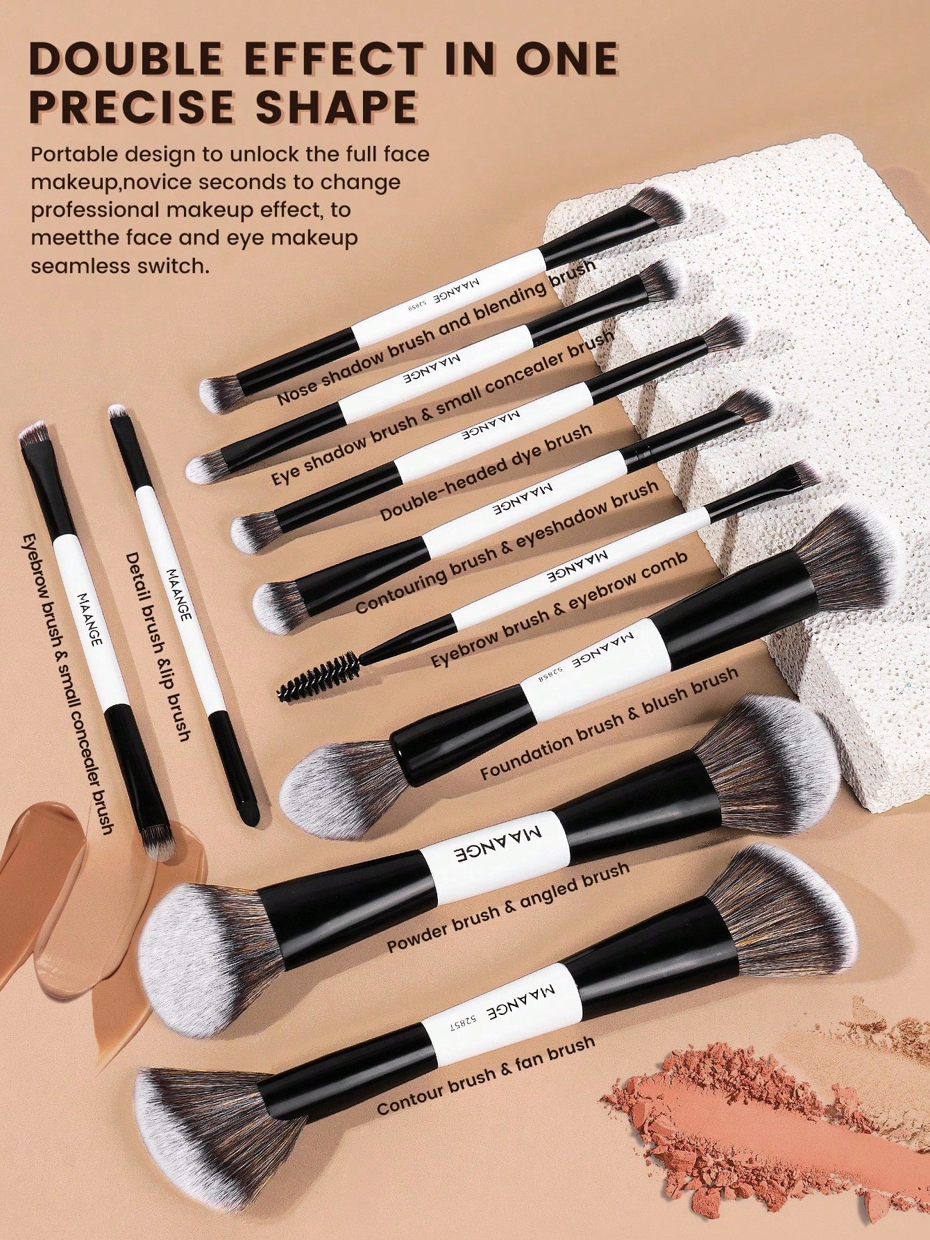 Maange 10Pcs Makeup Brush With Bag - الصورة 5