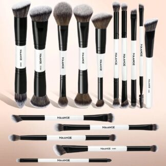 Maange 15Pcs Pro Makeup Brush Black and White