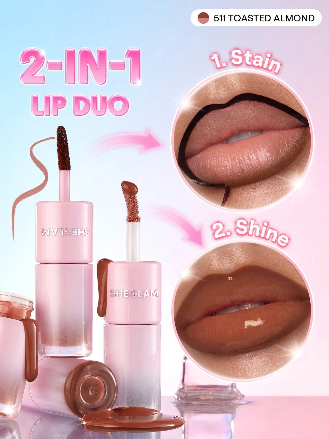SHEGLAM Line To Shine Peel-Off Lip Stain & Gloss Duo - الصورة 32