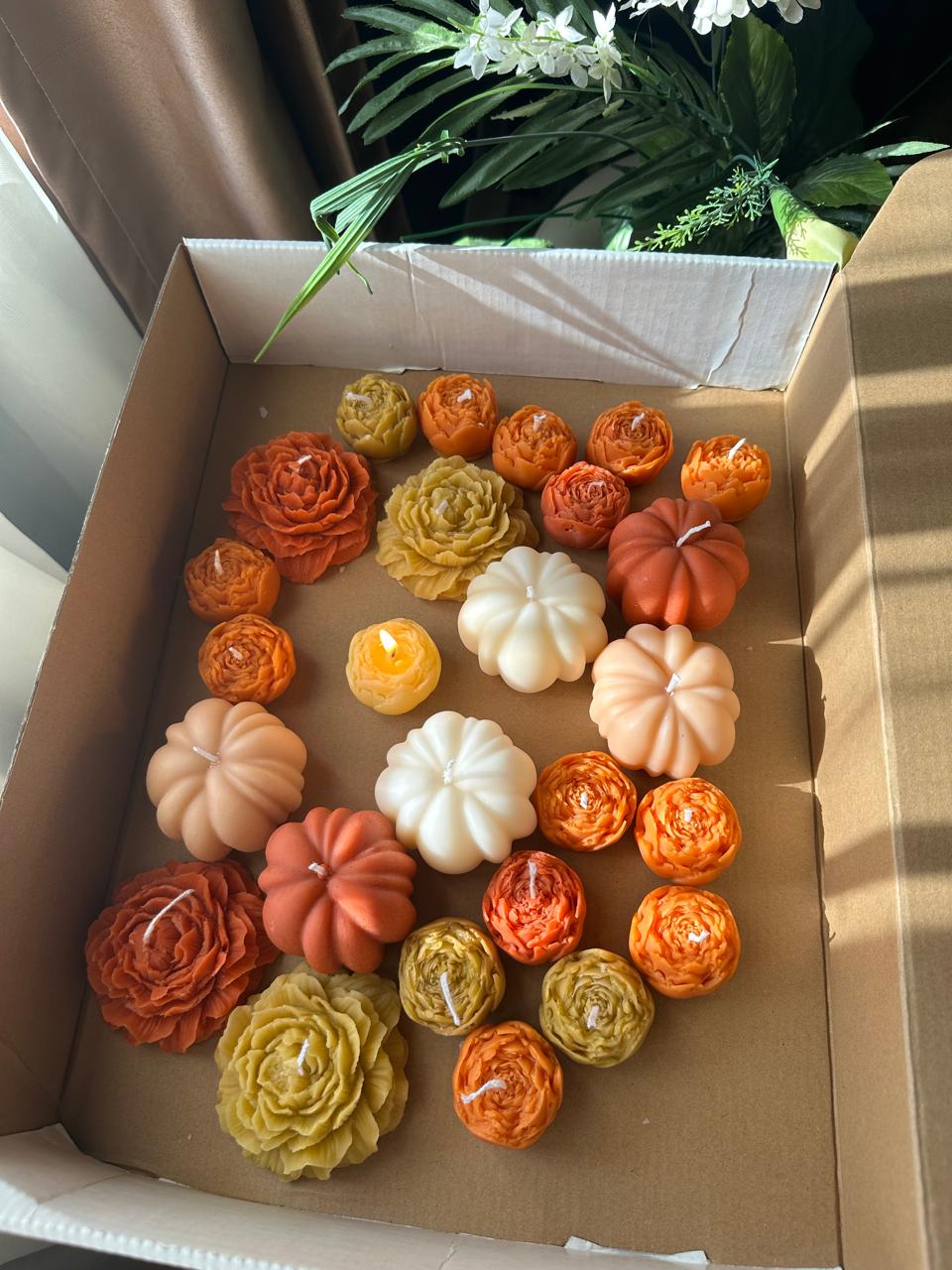 Pumpkin & Flower Decorative Candle Set - 12 Pcs