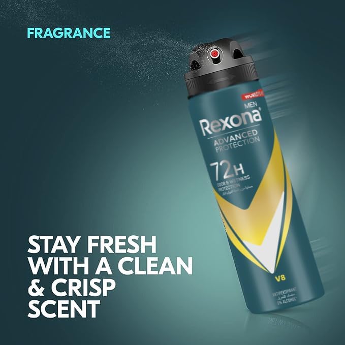 Rexona Men Advanced Protection 72H+ Antiperspirant مزيل عرق V8 بخاخ - 150مل - الصورة 2