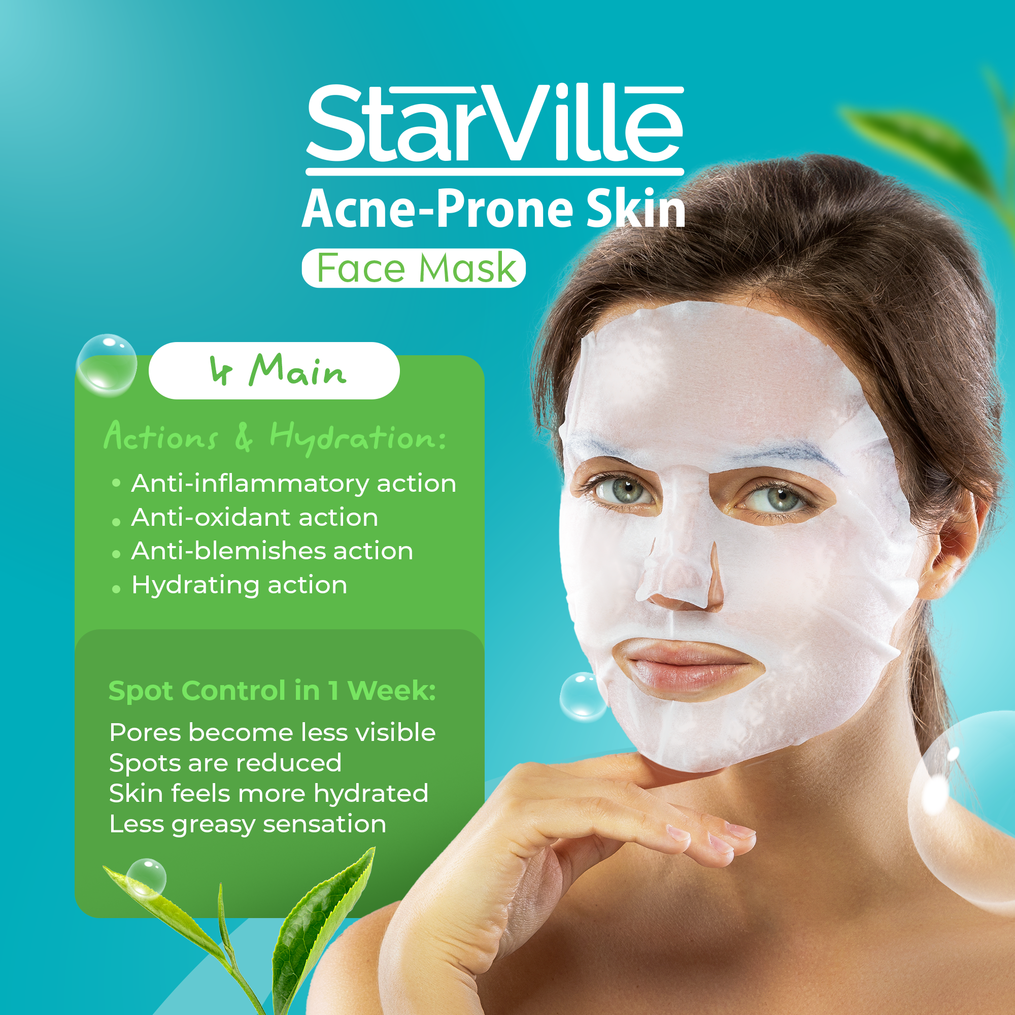 StarVille Acne prone Skin Face Mask X1 Sheet - الصورة 2