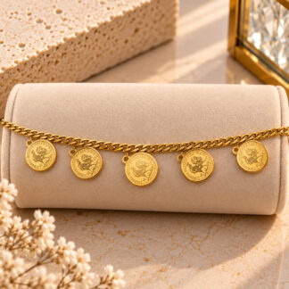 Gold Stainless Steel Four Coin Charm Bracelet