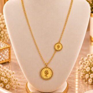 Gold Tone Double Layer Coin Pendant Necklace