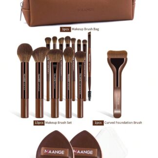 Maange Makeup Brush Set 14 Pcs + Makeup Bag+ 2 sponge