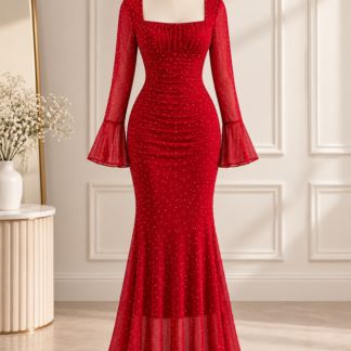 Red Glitter Mermaid Maxi Dress