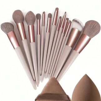 Shein 13pcs brown Makeup Brushes + Puff And Sponge