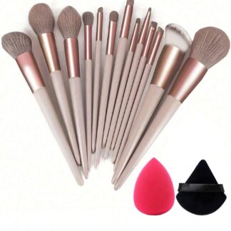 Shein 13pcs brown Makeup Brushes + spong and puff
