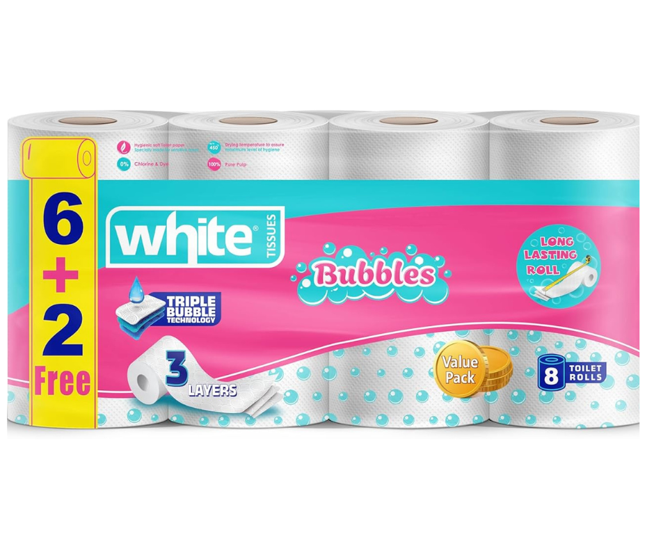 White Toilet Tissue 6+2 Rolls
