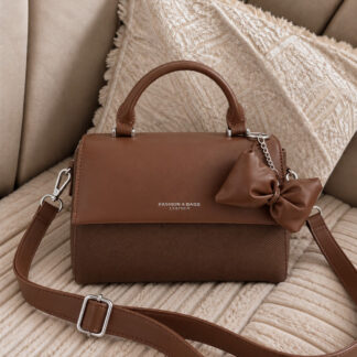 Bow Charm Top-Handle Crossbody Bag - Brown
