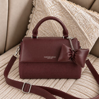 Bow Charm Top-Handle Crossbody Bag - Burgundy