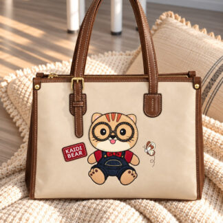 Cartoon Bear Patch Tote Bag - Beige