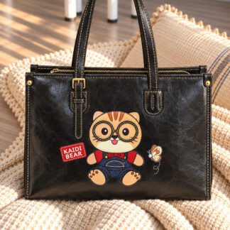 Cartoon Bear Patch Tote Bag - Black