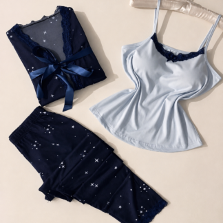 Navy Star Print 3Pcs Pajama Set
