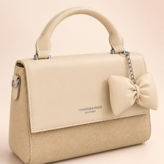 Bow Charm Top-Handle Crossbody Bag - Beige