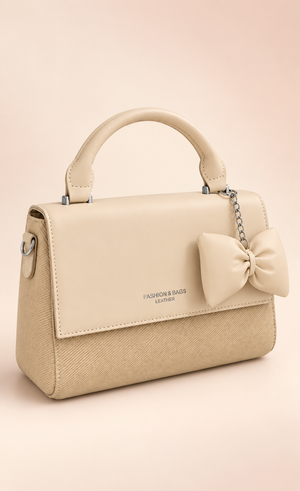 Bow Charm Top-Handle Crossbody Bag - Beige